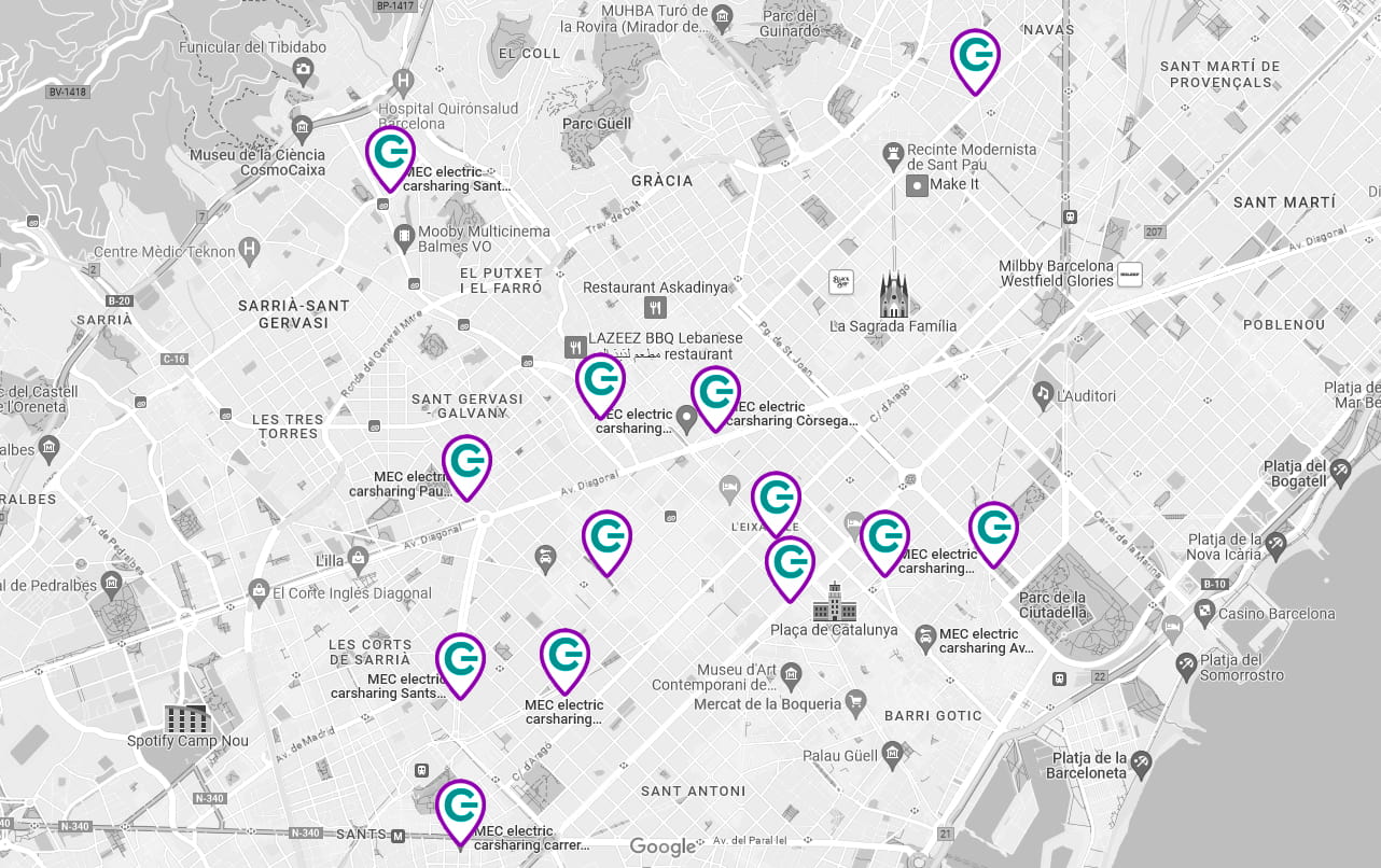 carsharing car parks in Barcelona